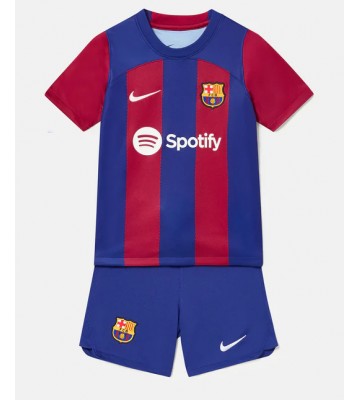 Lacne Dětský Futbalové dres Barcelona 2023-24 Krátky Rukáv - Domáci (+ trenírky)